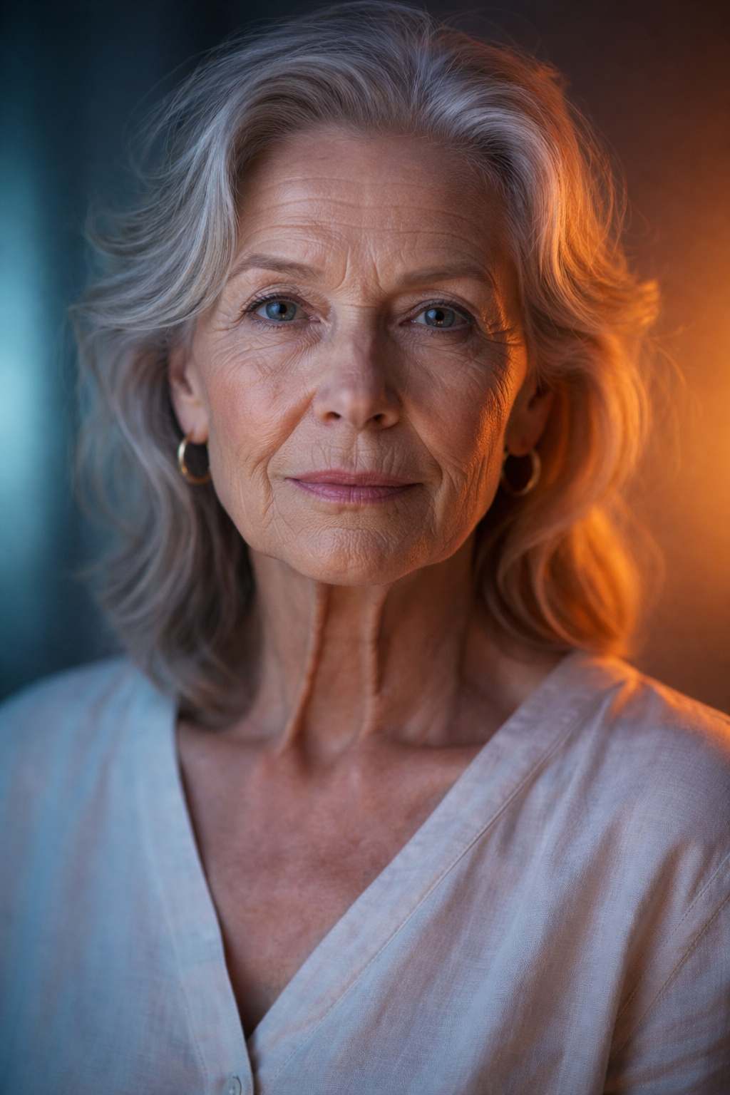 Portrait of a mature woman with natural, softly lit features